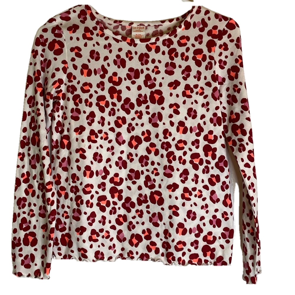 CAT & JACK Pullover Leopard Print Top, Girls XL, Pink Red Cream